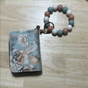 Floral Keychain Wallet with Beaded Bracelet